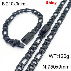 210x9mm Bracelet 750x9mm Necklace Black Color Stainless Steel Shiny 3：1 NK Chain Jewelry Sets For Women Men - KS219178-Z