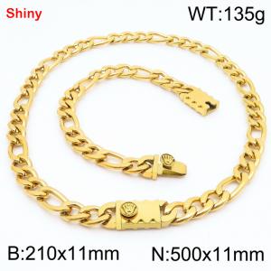 210x11mm Bracelet 500x11mm Necklace Gold Color Stainless Steel Shiny 3：1 NK Chain Jewelry Sets For Women Men - KS219221-Z