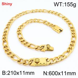 210x11mm Bracelet 600x11mm Necklace Gold Color Stainless Steel Shiny 3：1 NK Chain Jewelry Sets For Women Men - KS219223-Z