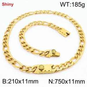 210x11mm Bracelet 750x11mm Necklace Gold Color Stainless Steel Shiny 3：1 NK Chain Jewelry Sets For Women Men - KS219226-Z
