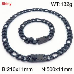 210x11mm Bracelet 500x11mm Necklace Black Color Stainless Steel Shiny 3：1 NK Chain Jewelry Sets For Women Men - KS219228-Z
