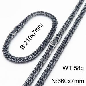 7mm Stainless Steel Link Chain Necklace Blacelet Set Boil Black Color - KS219734-KFC