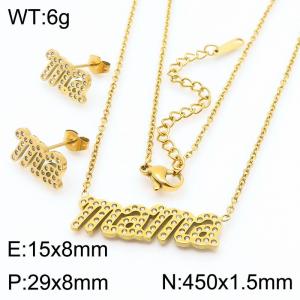 Mother's Day jewelry titanium steel diamond set mama earrings necklace two-piece set - KS219956-KLX