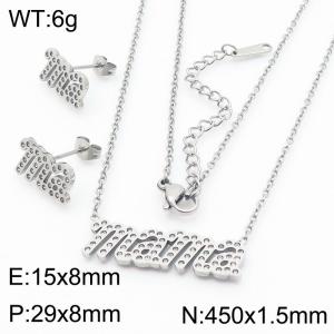 Mother's Day jewelry titanium steel diamond set mama earrings necklace two-piece set - KS219958-KLX