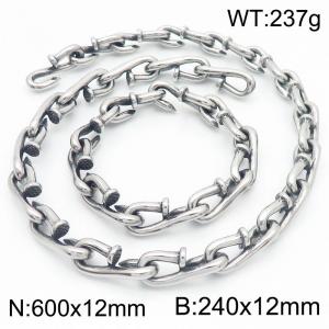 Personality 12mm Nail Chain Stainless Steel Lifting Hook Bracelets Necklaces Jewelry Set - KS220108-KJX