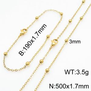 50cm Gold Bead Splicing Stainless Steel Jewelry Set Gold - KS220605-Z