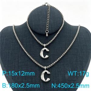 Stainless Steel Jewelry Alphabet Element Bracelet Necklace Set - KS220845-Z
