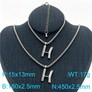 Stainless Steel Jewelry Alphabet Element Bracelet Necklace Set - KS220850-Z