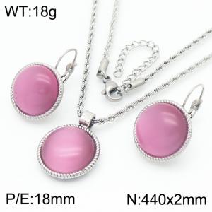 18mm Women's Stainless Steel Light Purple Gemstone Silver Jewelry Set - KS221298-GC