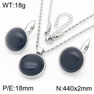 18mm Female Stainless Steel Black Gemstone Silver Jewelry Set - KS221299-GC