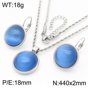 18mm Female Stainless Steel Blue Gemstone Silver Jewelry Set - KS221302-GC