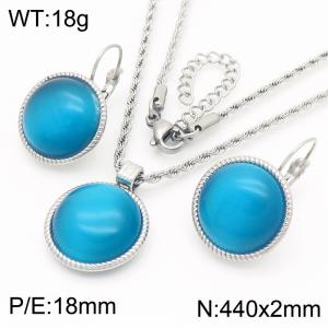 18mm Female Stainless Steel Sky Blue Gemstone Silver Jewelry Set - KS221303-GC