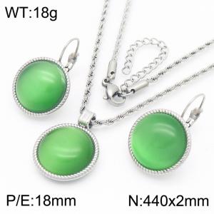 18mm Women's Stainless Steel Light Green Gemstone Silver Jewelry Set - KS221304-GC