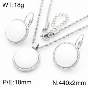 18mm Female Stainless Steel White Gemstone Silver Jewelry Set - KS221305-GC