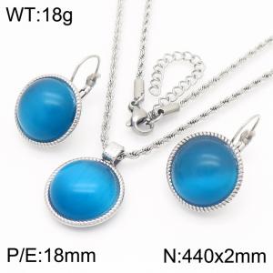 18mm Women's Stainless Steel Light Blue Gemstone Silver Jewelry Set - KS221306-GC