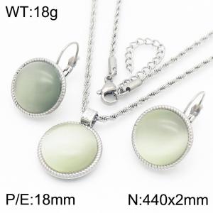 18mm Women's Stainless Steel Light White Gemstone Silver Jewelry Set - KS221307-GC