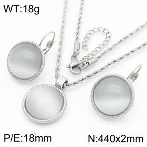 18mm Women's Stainless Steel Gray White Gemstone Silver Jewelry Set - KS221309-GC