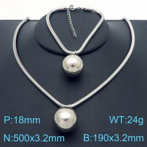 500x3.2mm=Simple Round Bead Necklace Bracelet Beaded Serpentine Chain Stainless Steel Women's Jewelry Set - KS221374-Z