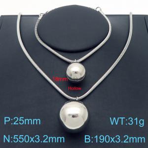 500x3.2mm=Simple Round Bead Necklace Bracelet Beaded Serpentine Chain Stainless Steel Women's Jewelry Set - KS221378-Z