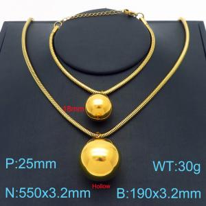 500x3.2mm=Simple Round Bead Necklace Bracelet Beaded Serpentine Chain Stainless Steel Women's Jewelry Set - KS221384-Z