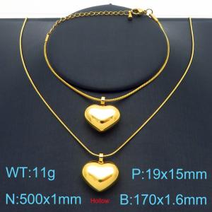 Simple Snake Chain Necklace Bracelet Love Accessories Stainless Steel Women's Jewelry Set - KS221386-Z