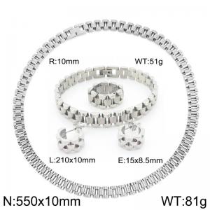 550x10mm 4pcs Bracelet Ring Earrings Necklace Set Stainless Steel Silver Color Jewelry Set For Women - KS221422-KFC