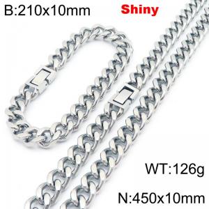 Fashionable and minimalist stainless steel Cuban chain 10mm jewelry buckle polished bracelet necklace two-piece set - KS222049-Z