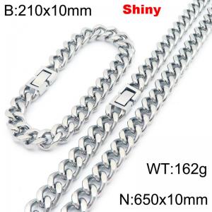 Fashionable and minimalist stainless steel Cuban chain 10mm jewelry buckle polished bracelet necklace two-piece set - KS222053-Z