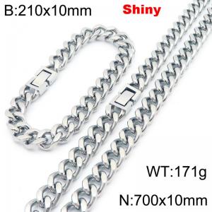 Fashionable and minimalist stainless steel Cuban chain 10mm jewelry buckle polished bracelet necklace two-piece set - KS222054-Z