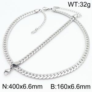 Stainless steel flat embossed Cuban chain set - KS222218-Z