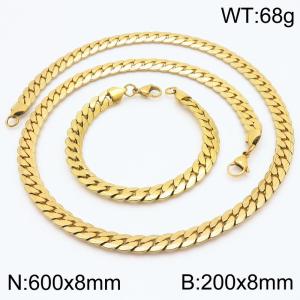 Stainless steel flat embossed Cuban chain set - KS222219-Z