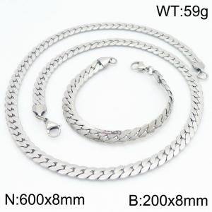 Stainless steel flat embossed Cuban chain set - KS222220-Z