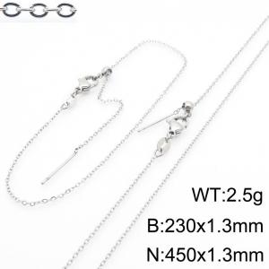 Fashionable and trendy stainless steel simple plain chain adjustable bracelet necklace two-piece set - KS222349-Z