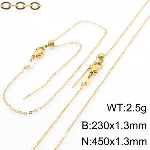 Fashionable and trendy stainless steel simple plain chain adjustable bracelet necklace two-piece set - KS222350-Z