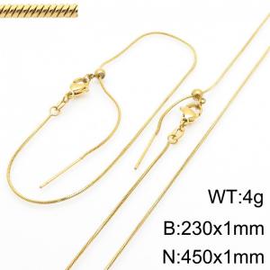 Fashionable and trendy stainless steel simple snake chain adjustable bracelet necklace two-piece set - KS222351-Z