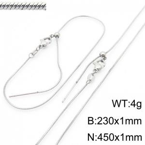 Fashionable and trendy stainless steel simple snake chain adjustable bracelet necklace two-piece set - KS222352-Z