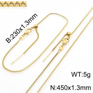 Fashionable and trendy stainless steel simple box chain adjustable bracelet necklace two-piece set - KS222353-Z