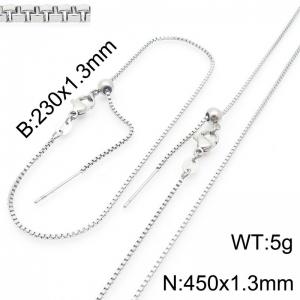 Fashionable and trendy stainless steel simple box chain adjustable bracelet necklace two-piece set - KS222354-Z