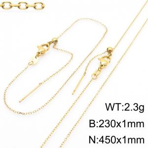 Fashionable and trendy stainless steel simple welded chain adjustable bracelet necklace two-piece set - KS222355-Z