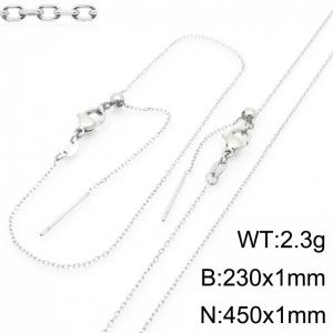 Fashionable and trendy stainless steel simple welded chain adjustable bracelet necklace two-piece set - KS222356-Z