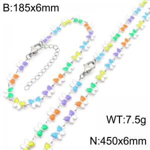 Fashion Ins style stainless steel colorful butterfly splicing bracelet necklace two-piece set - KS222399-Z