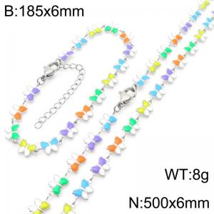 Fashion Ins style stainless steel colorful butterfly splicing bracelet necklace two-piece set - KS222400-Z