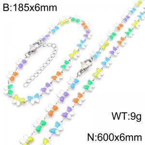 Fashion Ins style stainless steel colorful butterfly splicing bracelet necklace two-piece set - KS222402-Z