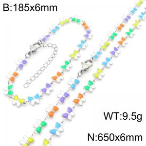 Fashion Ins style stainless steel colorful butterfly splicing bracelet necklace two-piece set - KS222403-Z