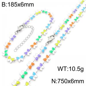 Fashion Ins style stainless steel colorful butterfly splicing bracelet necklace two-piece set - KS222405-Z