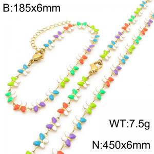 Fashion Ins style stainless steel colorful butterfly splicing bracelet necklace two-piece set - KS222406-Z