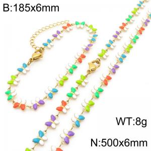 Fashion Ins style stainless steel colorful butterfly splicing bracelet necklace two-piece set - KS222407-Z