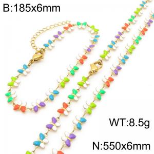 Fashion Ins style stainless steel colorful butterfly splicing bracelet necklace two-piece set - KS222408-Z