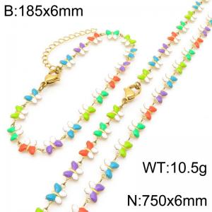 Fashion Ins style stainless steel colorful butterfly splicing bracelet necklace two-piece set - KS222412-Z