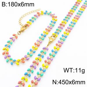 Fashionable Ins style stainless steel colorful fish tail splicing bracelet necklace two-piece set - KS222413-Z